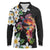 Hawaiian Lei Day Long Sleeve Polo Shirt Plumeria and Turtle with Polynesian Tribal Pattern