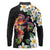 Hawaiian Lei Day Long Sleeve Polo Shirt Plumeria and Turtle with Polynesian Tribal Pattern