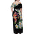 Hawaiian Lei Day Off Shoulder Maxi Dress Plumeria and Turtle with Polynesian Tribal Pattern