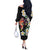 Hawaiian Lei Day Off The Shoulder Long Sleeve Dress Plumeria and Turtle with Polynesian Tribal Pattern