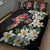 Hawaiian Lei Day Quilt Bed Set Plumeria and Turtle with Polynesian Tribal Pattern