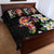 Hawaiian Lei Day Quilt Bed Set Plumeria and Turtle with Polynesian Tribal Pattern