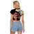 Hawaiian Lei Day Raglan Cropped T Shirt Plumeria and Turtle with Polynesian Tribal Pattern