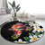 Hawaiian Lei Day Round Carpet Plumeria and Turtle with Polynesian Tribal Pattern