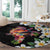 Hawaiian Lei Day Round Carpet Plumeria and Turtle with Polynesian Tribal Pattern