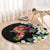 Hawaiian Lei Day Round Carpet Plumeria and Turtle with Polynesian Tribal Pattern