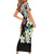 Hawaiian Lei Day Short Sleeve Bodycon Dress Plumeria and Turtle with Polynesian Tribal Pattern