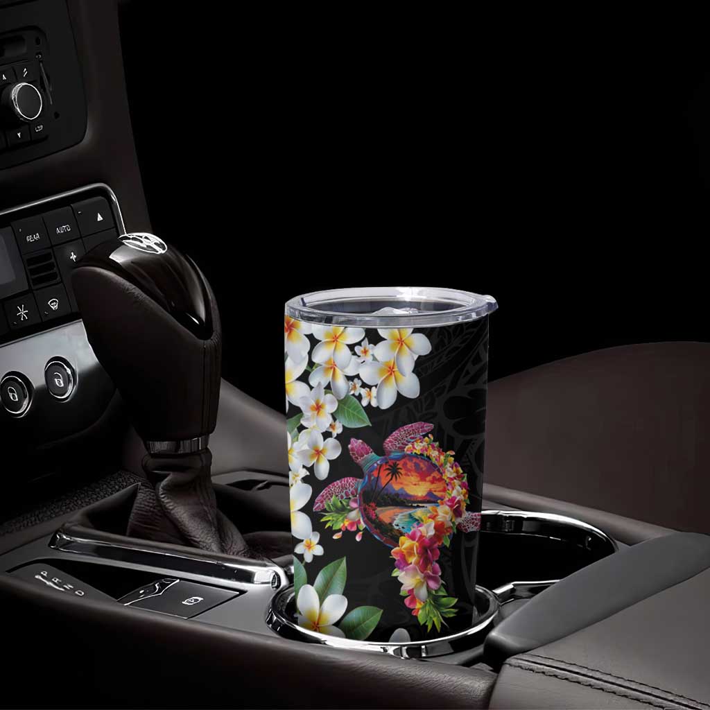 Hawaiian Lei Day Tumbler Cup Plumeria and Turtle with Polynesian Tribal Pattern
