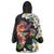 Hawaiian Lei Day Wearable Blanket Hoodie Plumeria and Turtle with Polynesian Tribal Pattern