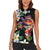 Hawaiian Lei Day Women Sleeveless Polo Shirt Plumeria and Turtle with Polynesian Tribal Pattern