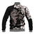 Hawaiian Lei Day Baseball Jacket Plumeria and Turtle with Polynesian Tribal Pattern Grayscale Color