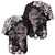 Hawaiian Lei Day Baseball Jersey Plumeria and Turtle with Polynesian Tribal Pattern Grayscale Color