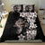 Hawaiian Lei Day Bedding Set Plumeria and Turtle with Polynesian Tribal Pattern Grayscale Color