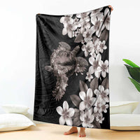 Hawaiian Lei Day Blanket Plumeria and Turtle with Polynesian Tribal Pattern Grayscale Color