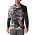 Hawaiian Lei Day Button Sweatshirt Plumeria and Turtle with Polynesian Tribal Pattern Grayscale Color