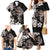 Hawaiian Lei Day Family Matching Mermaid Dress and Hawaiian Shirt Plumeria and Turtle with Polynesian Tribal Pattern Grayscale Color