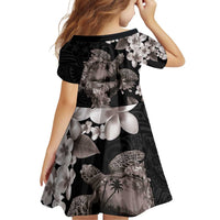 Hawaiian Lei Day Family Matching Puletasi and Hawaiian Shirt Plumeria and Turtle with Polynesian Tribal Pattern Grayscale Color