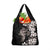 Hawaiian Lei Day Grocery Bag Plumeria and Turtle with Polynesian Tribal Pattern Grayscale Color