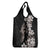 Hawaiian Lei Day Grocery Bag Plumeria and Turtle with Polynesian Tribal Pattern Grayscale Color