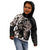 Hawaiian Lei Day Kid Hoodie Plumeria and Turtle with Polynesian Tribal Pattern Grayscale Color