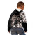 Hawaiian Lei Day Kid Hoodie Plumeria and Turtle with Polynesian Tribal Pattern Grayscale Color