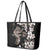 Hawaiian Lei Day Leather Tote Bag Plumeria and Turtle with Polynesian Tribal Pattern Grayscale Color