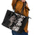 Hawaiian Lei Day Leather Tote Bag Plumeria and Turtle with Polynesian Tribal Pattern Grayscale Color