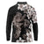 Hawaiian Lei Day Long Sleeve Polo Shirt Plumeria and Turtle with Polynesian Tribal Pattern Grayscale Color