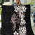 Hawaiian Lei Day Quilt Plumeria and Turtle with Polynesian Tribal Pattern Grayscale Color