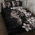 Hawaiian Lei Day Quilt Bed Set Plumeria and Turtle with Polynesian Tribal Pattern Grayscale Color