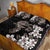 Hawaiian Lei Day Quilt Bed Set Plumeria and Turtle with Polynesian Tribal Pattern Grayscale Color