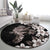 Hawaiian Lei Day Round Carpet Plumeria and Turtle with Polynesian Tribal Pattern Grayscale Color