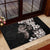 Hawaiian Lei Day Rubber Doormat Plumeria and Turtle with Polynesian Tribal Pattern Grayscale Color