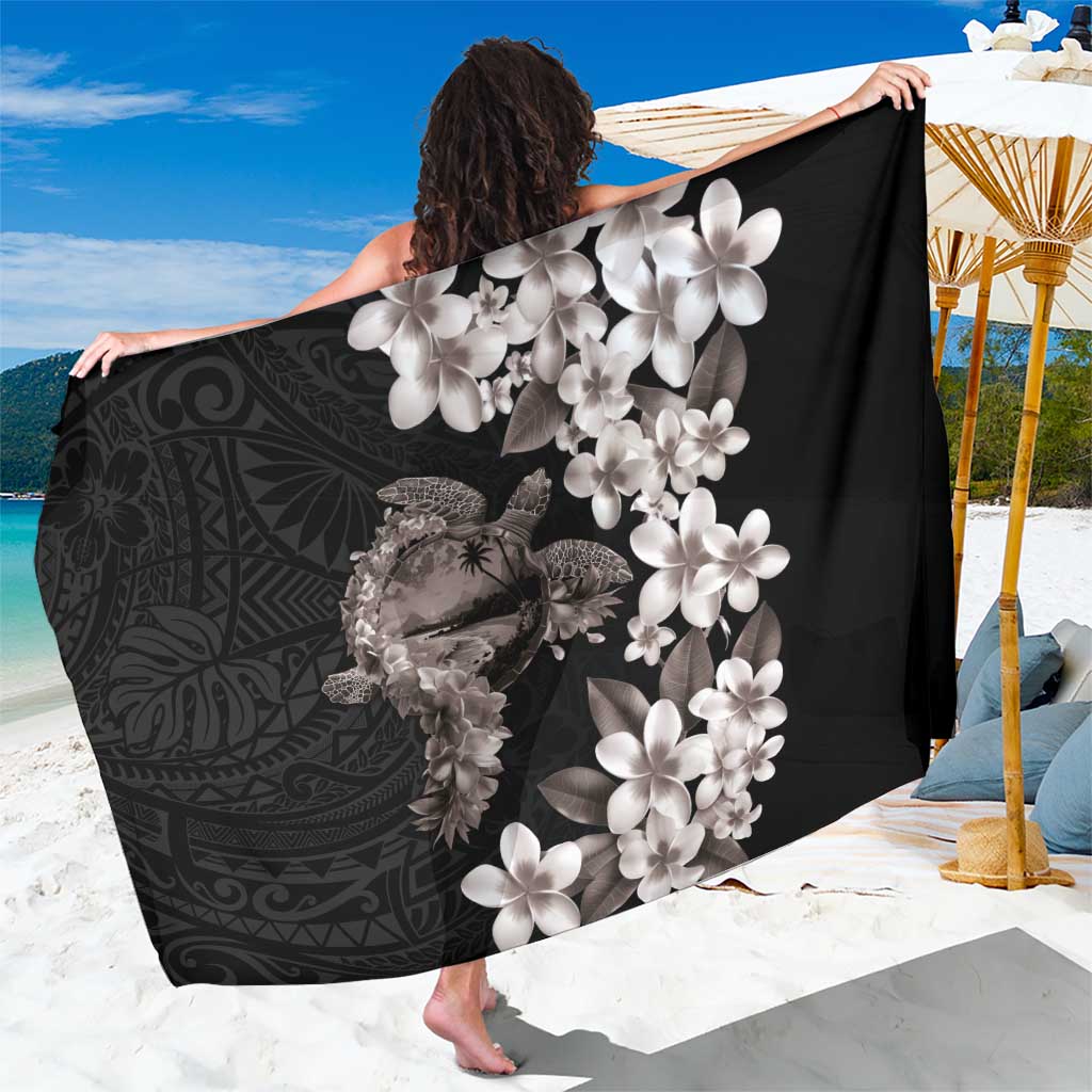 Hawaiian Lei Day Sarong Plumeria and Turtle with Polynesian Tribal Pattern Grayscale Color