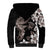 Hawaiian Lei Day Sherpa Hoodie Plumeria and Turtle with Polynesian Tribal Pattern Grayscale Color