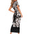 Hawaiian Lei Day Short Sleeve Bodycon Dress Plumeria and Turtle with Polynesian Tribal Pattern Grayscale Color