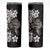 Hawaiian Lei Day Skinny Tumbler Plumeria and Turtle with Polynesian Tribal Pattern Grayscale Color