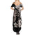 Hawaiian Lei Day Summer Maxi Dress Plumeria and Turtle with Polynesian Tribal Pattern Grayscale Color