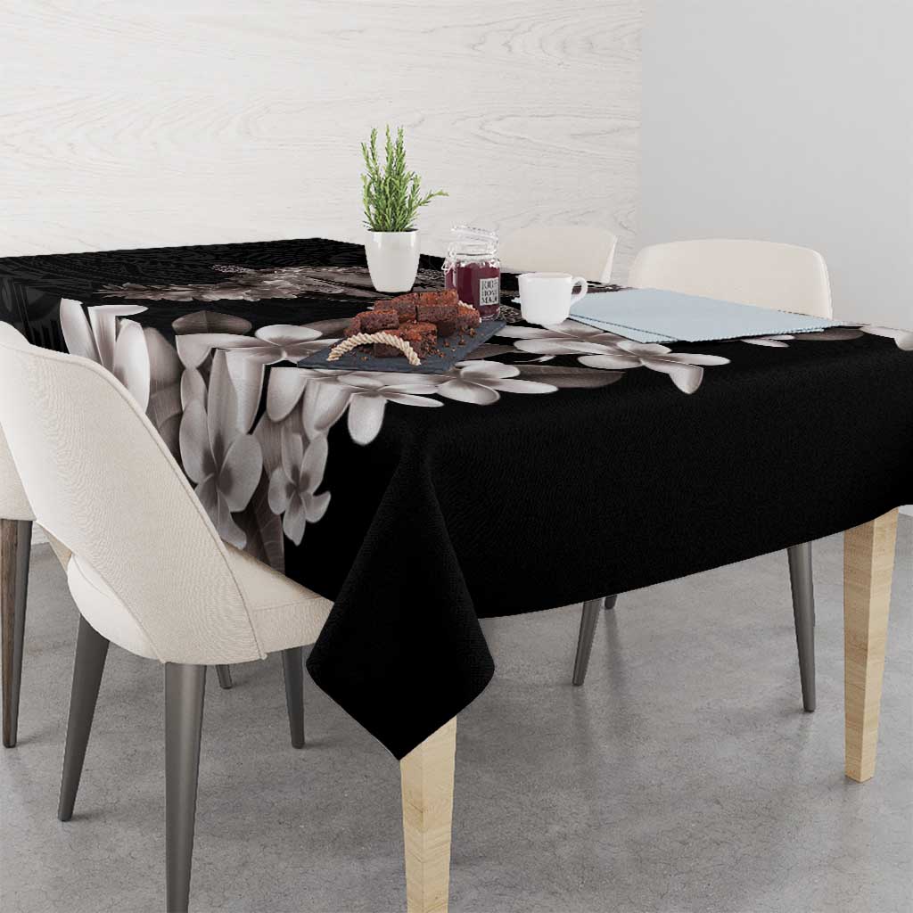 Hawaiian Lei Day Tablecloth Plumeria and Turtle with Polynesian Tribal Pattern Grayscale Color