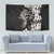 Hawaiian Lei Day Tapestry Plumeria and Turtle with Polynesian Tribal Pattern Grayscale Color