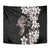 Hawaiian Lei Day Tapestry Plumeria and Turtle with Polynesian Tribal Pattern Grayscale Color