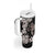 Hawaiian Lei Day Tumbler With Handle Plumeria and Turtle with Polynesian Tribal Pattern Grayscale Color