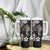 Hawaiian Lei Day Tumbler With Handle Plumeria and Turtle with Polynesian Tribal Pattern Grayscale Color