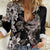 Hawaiian Lei Day Women Casual Shirt Plumeria and Turtle with Polynesian Tribal Pattern Grayscale Color