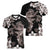 Hawaiian Lei Day Women V-Neck T-Shirt Plumeria and Turtle with Polynesian Tribal Pattern Grayscale Color