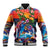 Hawaiian Lei Day Baseball Jacket Dolphins with Colorful Corals and Romantic Sunset