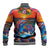 Hawaiian Lei Day Baseball Jacket Dolphins with Colorful Corals and Romantic Sunset