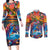 Hawaiian Lei Day Couples Matching Long Sleeve Bodycon Dress and Long Sleeve Button Shirt Dolphins with Colorful Corals and Romantic Sunset