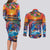 Hawaiian Lei Day Couples Matching Long Sleeve Bodycon Dress and Long Sleeve Button Shirt Dolphins with Colorful Corals and Romantic Sunset