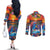 Hawaiian Lei Day Couples Matching Off The Shoulder Long Sleeve Dress and Long Sleeve Button Shirt Dolphins with Colorful Corals and Romantic Sunset